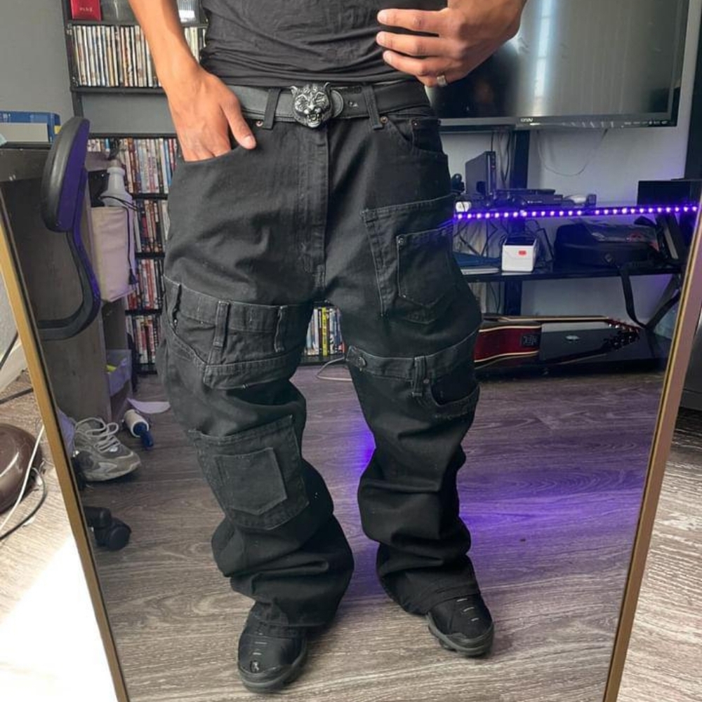 Custom Black on Black Cargo Jeans